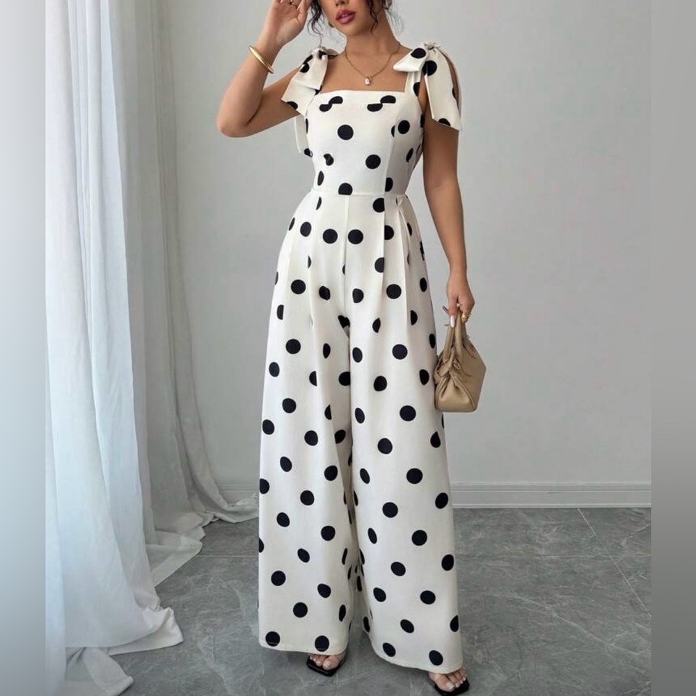 Polka Dot Jumpsuit - Black and White - Picture 5 of 6